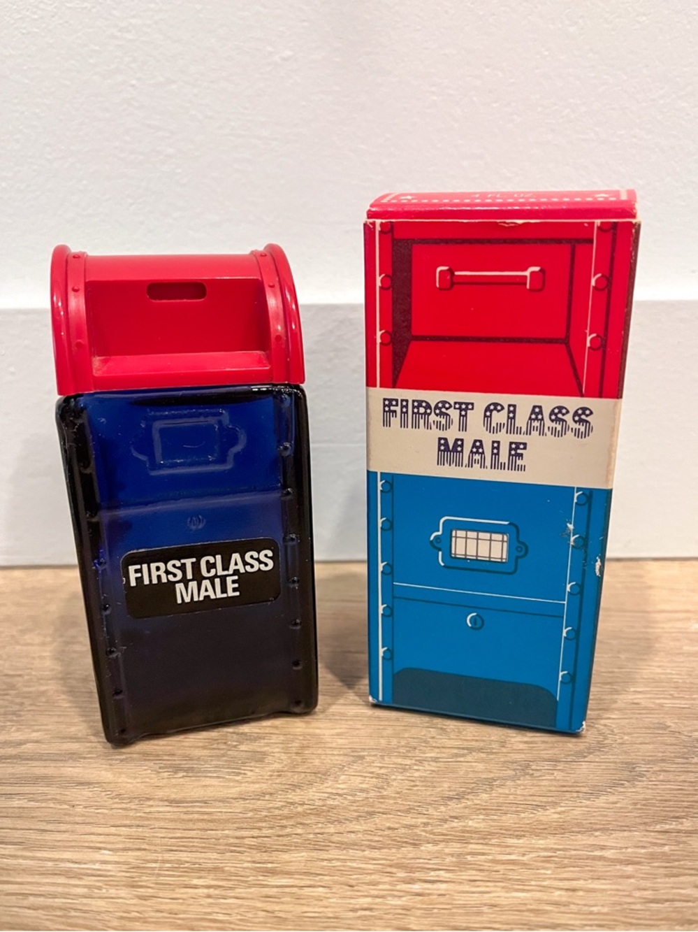 Vintage 1970s Avon Mailbox Bottle First Class Male After Shave with Box - Empty